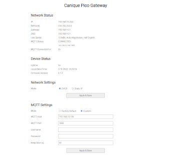 Canique Pico Gateway Settings